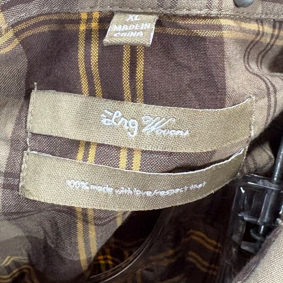 LRG Lifted Research Group Shirt Mens XL Brown Tan Plaid Wovens Button Up Utility - Picture 6 of 8